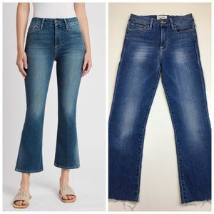 FRAME Denim Le Crop Mini Boot Manzanita Wash 5 Pocket Logo Button Fray Hem Jeans